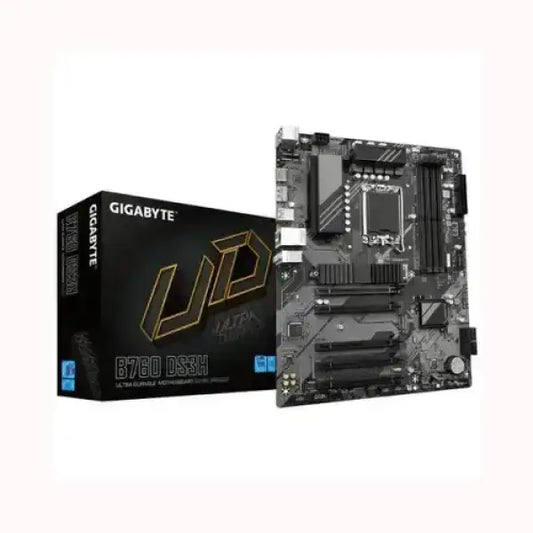 Scheda madre GIGABYTE B760 DS3H Ultra Durable con scatola nera e dettagli dorati