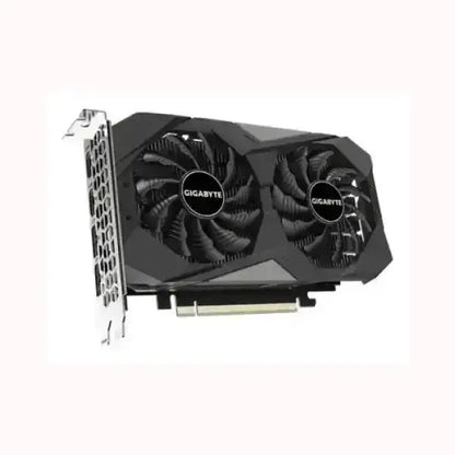 Scheda video GIGABYTE con doppia ventola di raffreddamento e design nero compatto