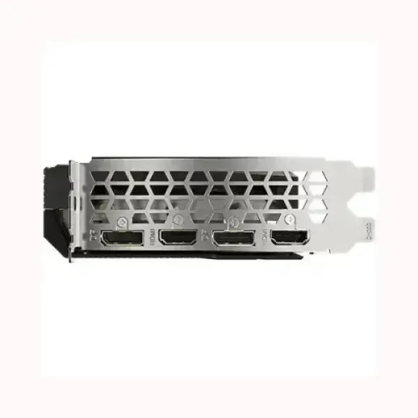 Scheda video GIGABYTE con connettori DisplayPort e HDMI e design ventilato in metallo