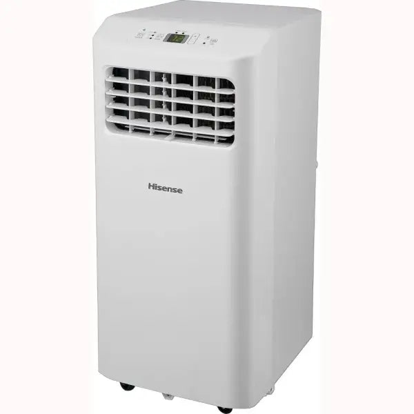 Condizionatore portatile Hisense bianco con pannello di controllo digitale e griglia frontale