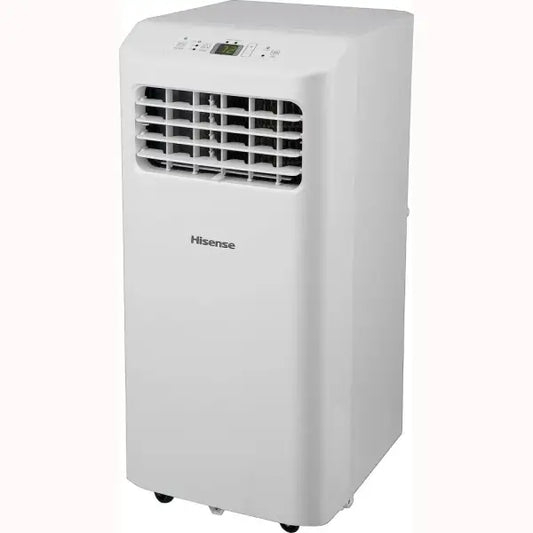 Condizionatore portatile Hisense bianco con pannello di controllo digitale e griglia frontale