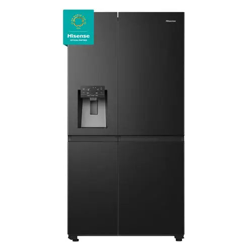 Frigorifero Hisense nero con dispenser dell'acqua e ampio spazio interno per alimenti freschi