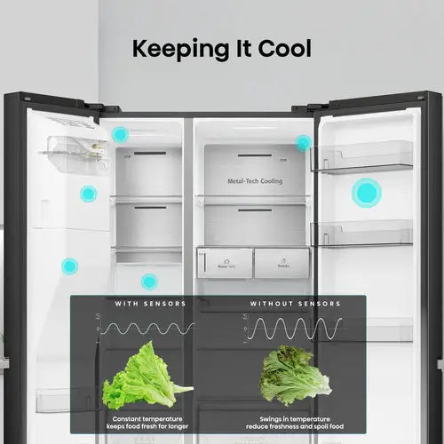Frigorifero Hisense con tecnologia Metal Tech Cooling e sensori per una freschezza duratura degli alimenti