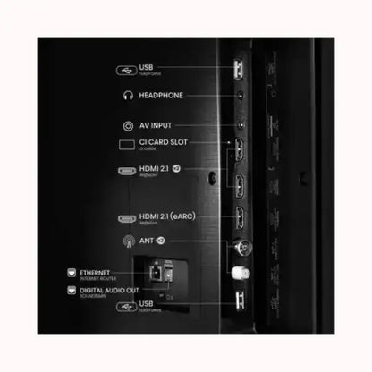 Pannello porte laterale HISENSE TV con HDMI 2.1 eARC, HDMI, USB, Ethernet, antenna, audio digitale e slot CI