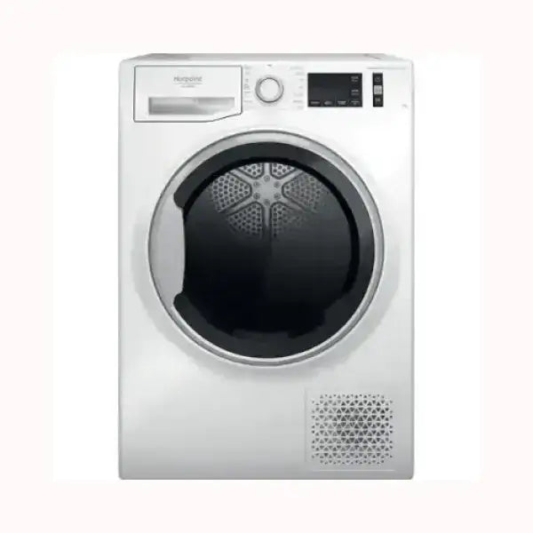 Asciugatrice Hotpoint bianca a carica frontale con display digitale e porta trasparente