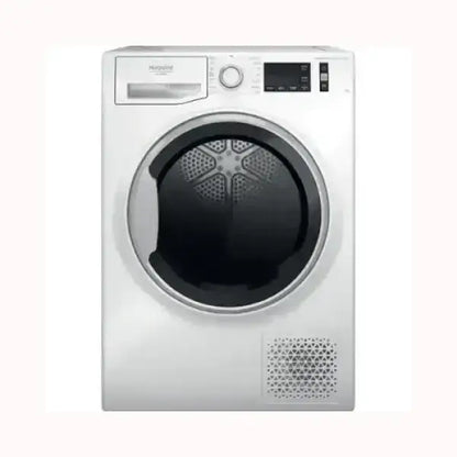 Asciugatrice Hotpoint bianca a carica frontale con display digitale e porta trasparente