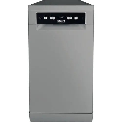 Lavastoviglie Hotpoint compatta in grigio con pannello di controllo intuitivo