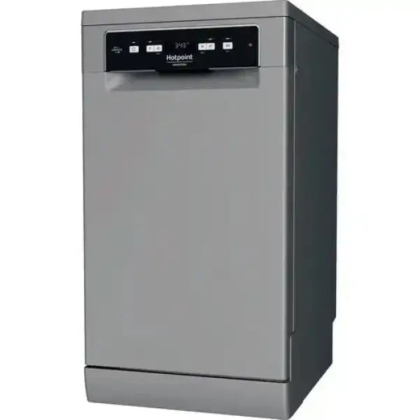 Lavastoviglie Hotpoint color argento con pannello di controllo digitale e design compatto