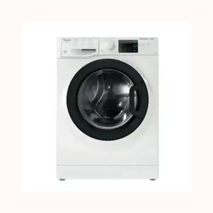 Lavatrice HOTPOINT a carica frontale bianca con oblò nero e pannello di controllo digitale