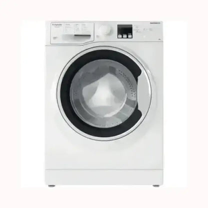 Hotpoint lavatrice bianca frontale con oblò trasparente e pannello di controllo digitale