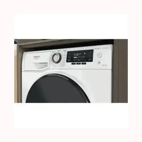 Lavasciuga Hotpoint bianca con display digitale e manopola di selezione programmi integrata