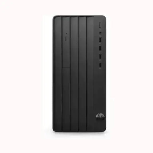 HP PC desktop nero compatto con design a strisce frontali porte USB e unita ottica per uso ufficio
