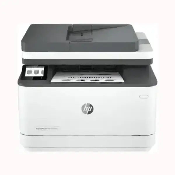 Stampante multifunzione HP LaserJet Pro 3102FDW bianca e grigia con scanner e pannello di controllo