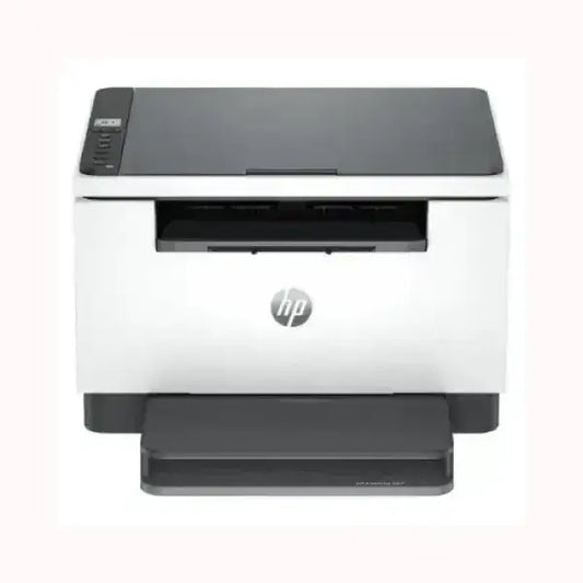Stampante HP multifunzione bianca e nera con design compatto per ufficio casa