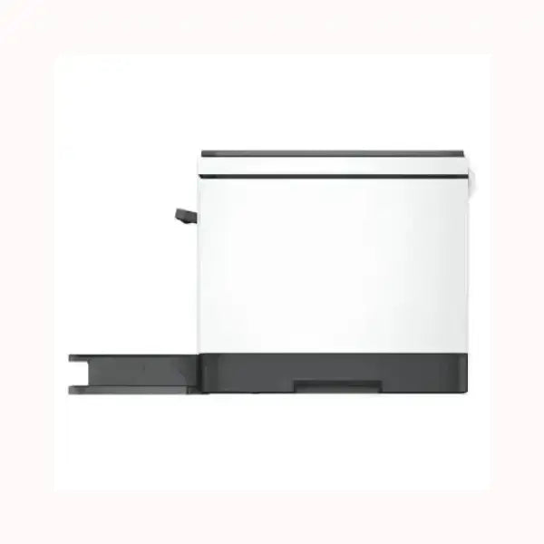 Stampante HP MULTIFUNZIONE bianca e nera con design compatto vista laterale