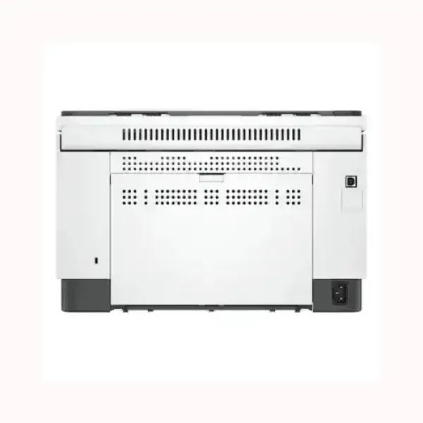 Stampante HP MULTIFUNZIONE bianca vista posteriore con porte di connessione e ventole di raffreddamento