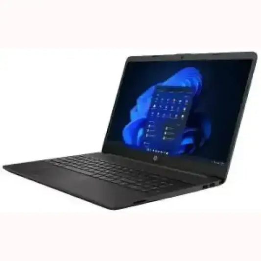 Notebook HP nero con schermo aperto e sistema operativo Windows visibile