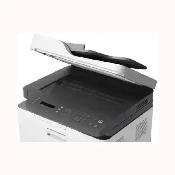 Stampante multifunzione HP bianco e nero con scanner e pannello di controllo digitale