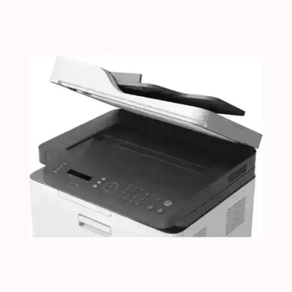 Stampante multifunzione HP bianco e nero con scanner e pannello di controllo digitale