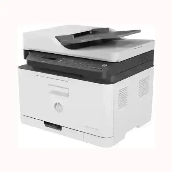 Stampante multifunzione HP bianca e nera con scanner e tastiera integrata