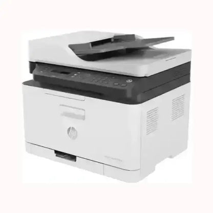 Stampante multifunzione HP bianca e nera con scanner e tastiera integrata