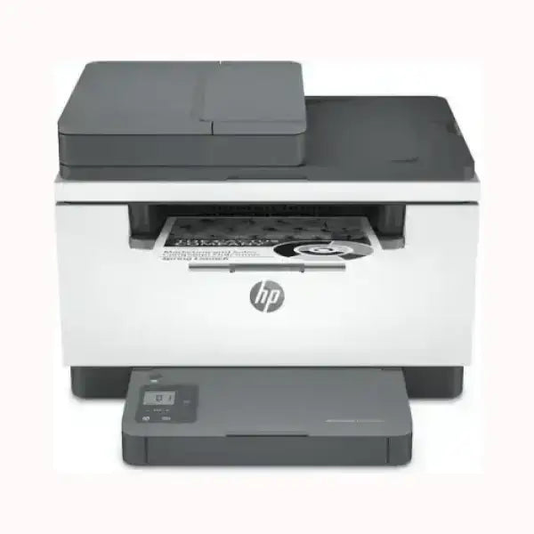 Stampante HP multifunzione bianca e grigia con scanner e pannello di controllo digitale
