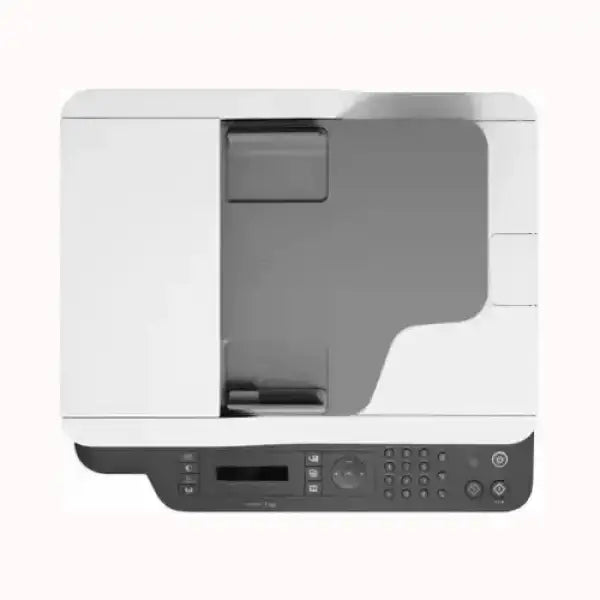 Stampante HP multifunzione bianca con display digitale e tastiera integrata