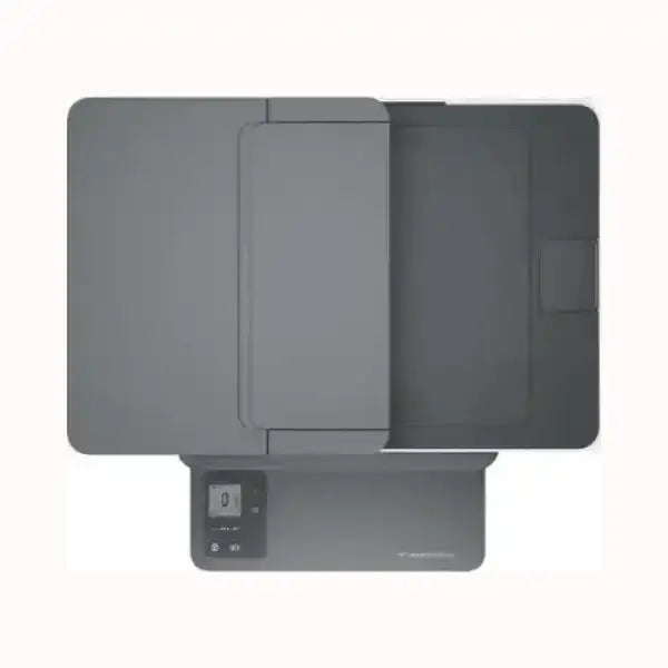 Stampante HP multifunzione grigia vista dall'alto con pannello di controllo integrato
