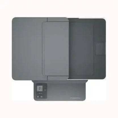 Stampante HP multifunzione grigia vista dall'alto con pannello di controllo integrato