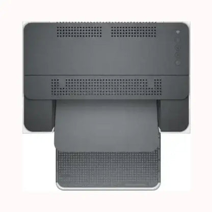 Stampante HP compatta e moderna vista dall'alto con uscita carta e design nero