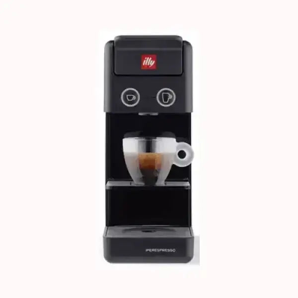 Machine à café compacte noire Illy Nespresso avec tasse à expresso transparente