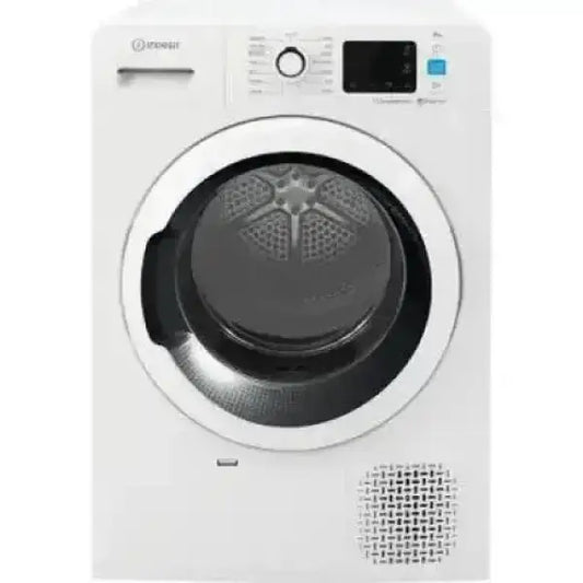 Asciugatrice INDESIT bianca a carica frontale con display digitale e comandi rotativi