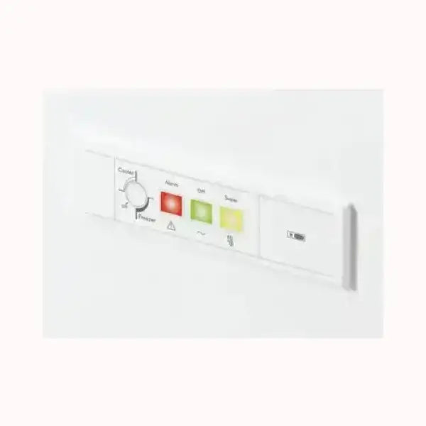 Pannello di controllo bianco del congelatore INDESIT con luci di segnalazione e manopola di regolazione
