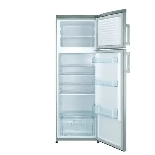 Frigorifero Indesit bianco a doppia porta con scomparto freezer superiore e ripiani interni trasparenti