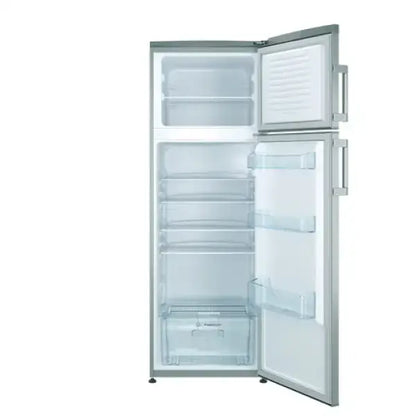Frigorifero Indesit bianco a doppia porta con scomparto freezer superiore e ripiani interni trasparenti