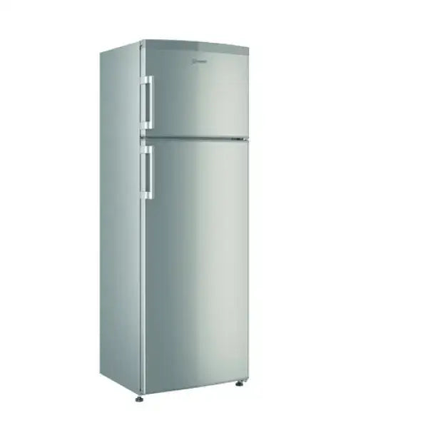 Frigorifero Indesit a due porte in acciaio inox con freezer superiore e maniglie verticali