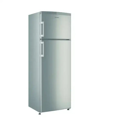 Frigorifero Indesit a due porte in acciaio inox con freezer superiore e maniglie verticali