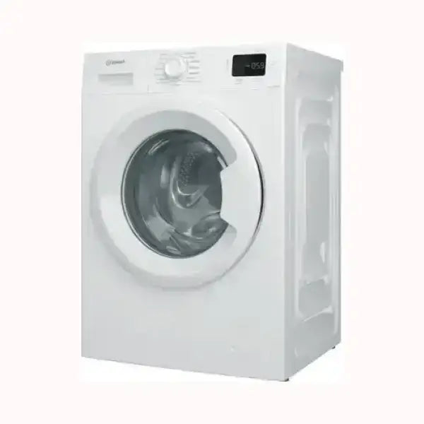 Lavatrice INDESIT bianca con porta trasparente e display digitale, design moderno e compatto