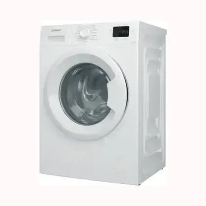 Lavatrice INDESIT bianca con porta trasparente e display digitale, design moderno e compatto