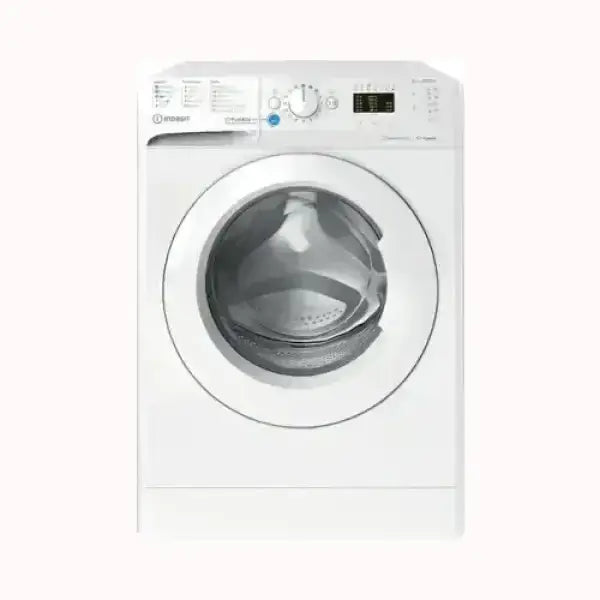 Lavatrice INDESIT bianca a carica frontale con display digitale e manopola selezione programmi