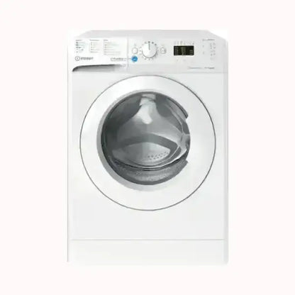 Lavatrice INDESIT bianca a carica frontale con display digitale e manopola selezione programmi