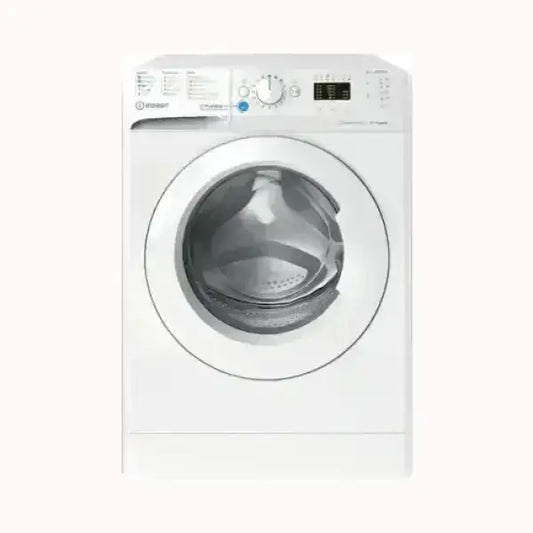 Lavatrice INDESIT bianca a carica frontale con display digitale e manopola selezione programmi