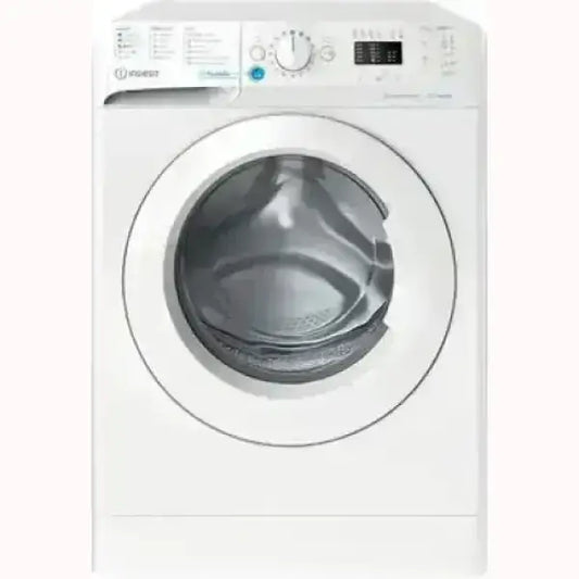 Lavatrice INDESIT frontale bianca con oblò trasparente e pannello comandi digitale