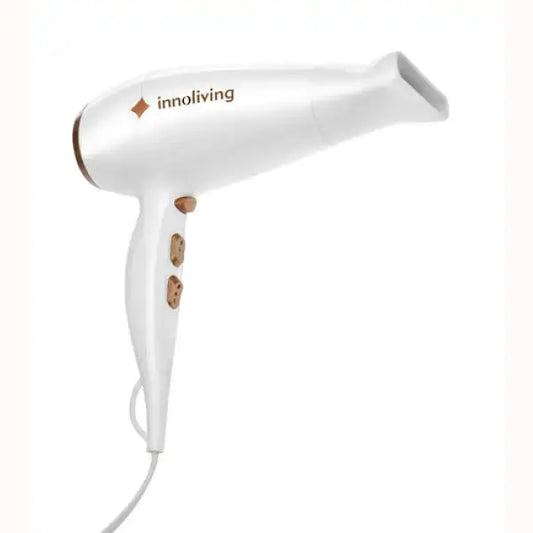 Asciugacapelli Innoliving bianco con pulsanti marroni e design moderno ergonomico