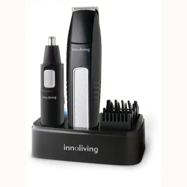 Tagliacapelli Innoliving nero con rifinitore naso e accessori su base di ricarica