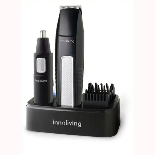 Tagliacapelli Innoliving nero con rifinitore naso e accessori su base di ricarica