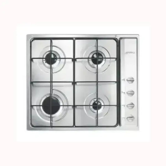 Piano Cottura Smeg in acciaio inox con 4 fuochi e manopole di controllo laterali