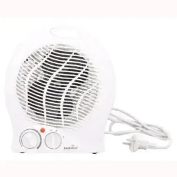 Petit radiateur électrique blanc Joytech avec deux boutons de commande et prise électrique