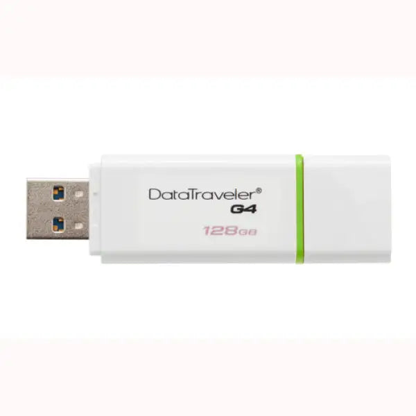 Pendrive KINGSTON DataTraveler G4 da 128GB bianco con dettagli verdi e connettore USB standard