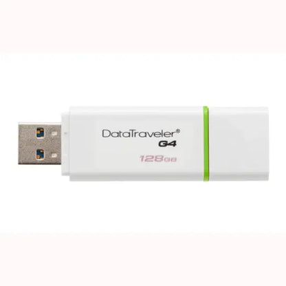 Pendrive KINGSTON DataTraveler G4 da 128GB bianco con dettagli verdi e connettore USB standard